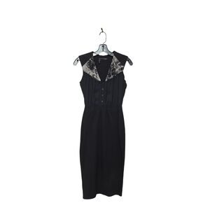 Obakki Black Sheath Midi Pencil Dress 100% Virgin Wool Size XS
